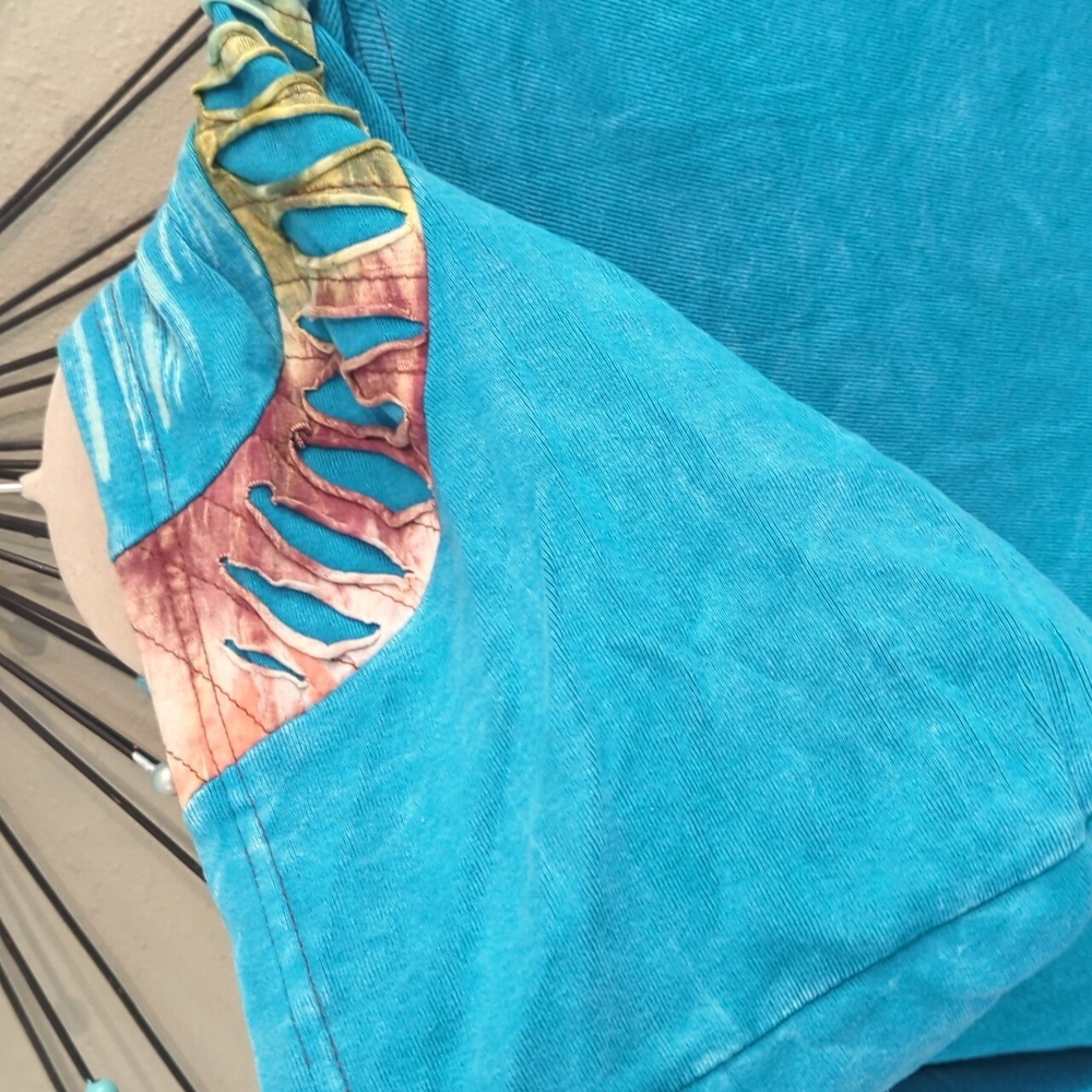 Rising International Boho Blue Orange Art to Wear Tie Dye Full Zip Hoodie - Picture 10 of 12